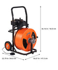 Heavy Duty Electric Sewer Auger With Auto Feed And Four Cutter Blades, 36 in tall, orange steel drum, for fast drain clearing.