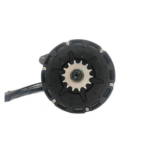 Badass High Torque Mid Drive Motor Conversion Kit For Dirtbikes And Mopeds Compatible With Standard Battery Pack Featuring ND72680 Controller close-up view of motor.
