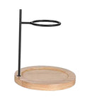 Premium Metal Pour Over Coffee Stand Portable Drip Rack Real Deal Handheld Brew Holder with wooden base and black metal pole.