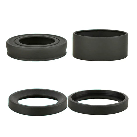 2 Pack Soft Rubber Eyepiece Guards For Stereo Microscopes, cushy eye shields for 32-42 mm eyepieces, shown in four views