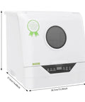 Compact Countertop Dishwasher With 800W Motor And 360 Spraying Arm, Portable Mini Kitchen Appliance featuring digital panel and dimensions shown.