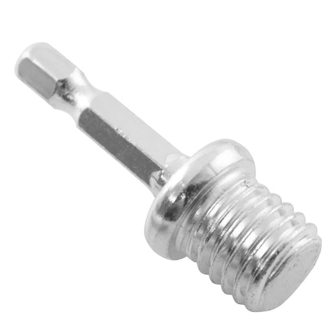 Metal hex socket adapter with M10/M14 threads, chrome finish drill accessory