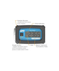 Digital display of Aluminum Body Turbine Fuel Flow Meter showing 2365 reading with labeled parts like total indicator and unit.