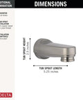 RP17453SS Pull Down Diverter Stainless Tub Spout Replacement For One Half Inch IPS Threads with dimensions shown