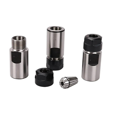 1-Piece Premium Collet Tool Holder Motor Shaft Extension Rod For Drilling And Hole Processing With ER11 Chuck Bit displayed in multiple angles.