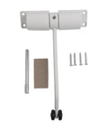 Quiet Automatic Door Closer 30Kg Capacity With Adjustable Spring for home and office, stainless steel build, white with screws.