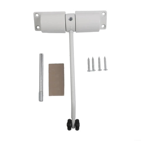 Quiet Automatic Door Closer 30Kg Capacity With Adjustable Spring for home and office, stainless steel build, white with screws.