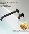 Matte Black Wall Mount Tub Filler Faucet With Extra Long Spout, Single Handle Bathtub Set, No Drip Ceramic Disc Core