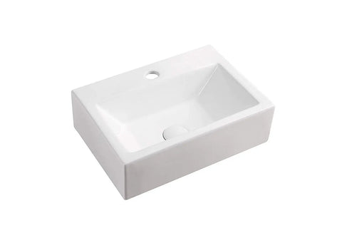 Rectangular White Porcelain Wall Mount Bathroom Sink With Hardware Included Measures 16.75 Inches Long By 12 Inches Wide By 5.125 Inches High