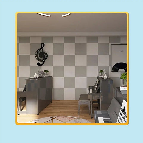 Heavy Duty Soundproof Wall Panels With Adhesive High Density Acoustic Foam Rolls For Studio Noise Dampening And Home Podcast Rooms in modern studio.