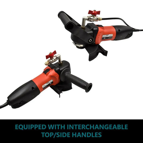 4-Inch Variable Speed Polisher And Grinder Pro Grade 800W 120V Power Tool 1000-4000 RPM Range, side view with interchangeable handles