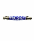 Vintage Blue Floral Ceramic Cabinet Pulls With Bronze Base Set Of 8 3.78 Inch Center Hole Drawer Handles For Kitchen Cabinets Doors Wardrobe And Bathroom