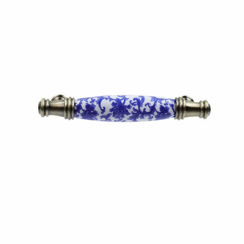 Vintage Blue Floral Ceramic Cabinet Pulls With Bronze Base Set Of 8 3.78 Inch Center Hole Drawer Handles For Kitchen Cabinets Doors Wardrobe And Bathroom