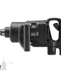 Hardcore 1 Inch Drive Air Impact Wrench Built Like A Tank To Pump Out 2730 Ft Lbs Breakaway Torque With Beast Mode Guts and Twin Hammer Punch for Heavy Duty Truck Jobs, showing side view and accessories.
