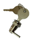 Cam Lock For Distribution Mini Box And Tin Trunk File Locks nickel plated with keys for cabinets and lockers, close-up view