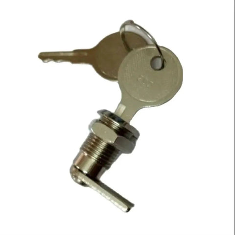 Cam Lock For Distribution Mini Box And Tin Trunk File Locks nickel plated with keys for cabinets and lockers, close-up view