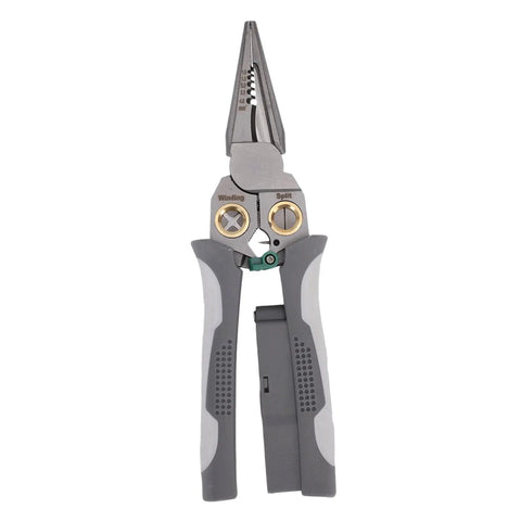 8 In 1 Heavy Duty Wire Stripper Pliers With Integrated Voltage Tester For Electricians Crimping Cutting Twisting And Short Circuit Testing essential tool with ergonomic grips and steel jaws.
