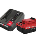Real Deal 20V Max 4 Ah Lithium Ion Battery Plus Rapid Charger Starter Kit in black and red, designed for fast recharging and heavy lifting.