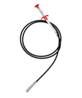 Heavy Duty Toilet Snake Auger And Pipe Clog Remover With Ergonomic Non Slip Handle shown from above, featuring a black coil and red grip.