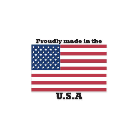American flag with text 'Proudly made in the U.S.A' emphasizing product origin.