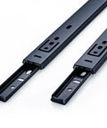Buttery Smooth Soft Close Ball Bearing Drawer Slides 2 Pack Heavy Duty Cold Rolled Steel Cabinet Track System showing black steel tracks.