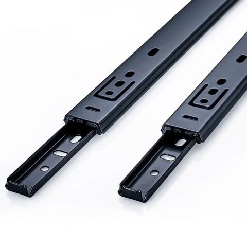 Super Smooth Ball Bearing Drawer Slides Soft Close 2 Pack Cold Rolled Steel Cabinet Hardware Heavy Duty Slide Rails with mounting holes.