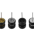 Four Piece 1 To 64 RC Wheels And Tires Set With Real Riders Rims Includes Axles For Diecast Car DIY Model Gold Silver Black White