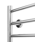 Curved 10 Bar Wall Mounted Towel Warmer Hardwired Electric Bath Towel Heater detail showing sleek silver finish and attachment
