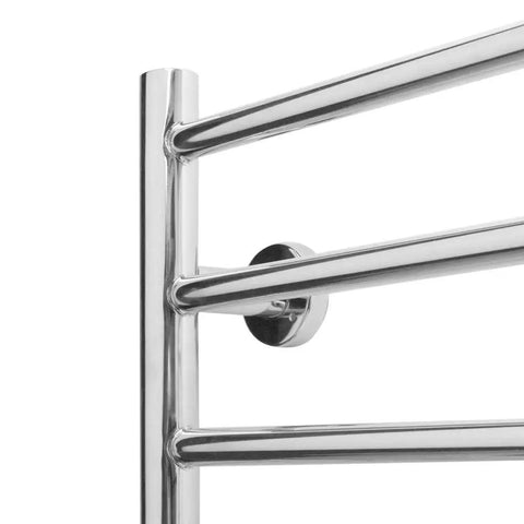 Curved 10 Bar Wall Mounted Towel Warmer Hardwired Electric Bath Towel Heater detail showing sleek silver finish and attachment