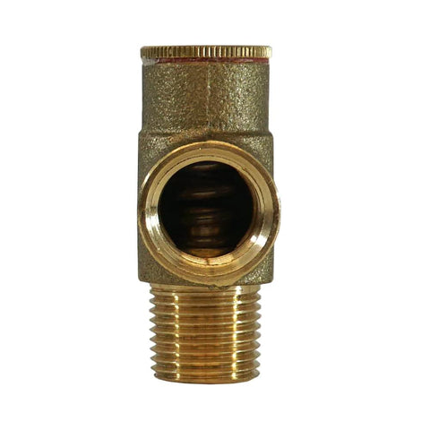 Front view of 1/2 in MNPT x 1/2 in FNPT lead-free brass pressure relief valve