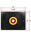 Dead On Accurate Nine By Twelve Inch Router Table Insert Plate with dimensions 12"x9"; undrilled base for precision routing.
