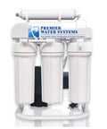 Straight Up Heavy Duty 400 GPD Reverse Osmosis Water Filtration System Commercial Grade five stage purifier with white housing.