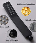 Brass Handheld Shower Head Kit With Square Head Design, close view of silicone jets, brass construction, and inlet connection.