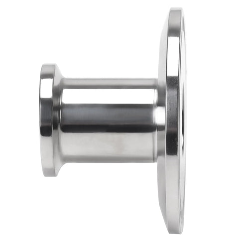 Concentric sanitary reducer with tri-clamp ends, side view, stainless steel 304, 2 in x 1/2 in