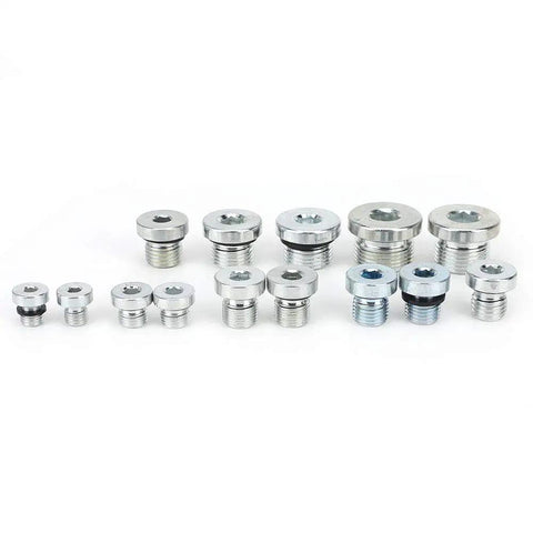 Ultimate FTVOGUE 14 Piece Oil Pan Drain Plug Set With Assorted Hex Socket Sizes Made From Tough Carbon Steel For Garage And Workshop DIY Repairs.
