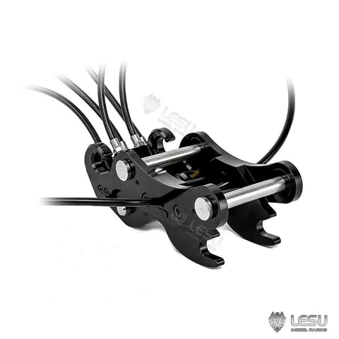 Metal Hydraulic Quick Release Coupler For 1 14 Scale LESU RC Excavator ET35 B0006 with oil nozzles attached, front view.