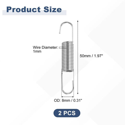 Stainless Steel Extension Springs With Dual Hooks 1mm Wire Diameter 8mm Outer Diameter 50mm Length Two Pack For Home Furniture Repair And Hanging