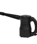 Side view of a black plug-in electric air duster with nozzle, designed for cleaning electronics. Electric Air Duster And Blower For Home And Office Cleaning With Dual Speeds 39000 And 28000 RPM Plug In Multipurpose Tool For Computers Laptops Keyboards Cars Cameras And More 10 Foot Cord Black.