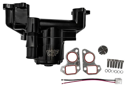 Heavy Duty Electric Water Pump For Chevy LS1 LS2 LS3 Engines Pushing 35 GPM With Slick Black Finish and included piping parts.