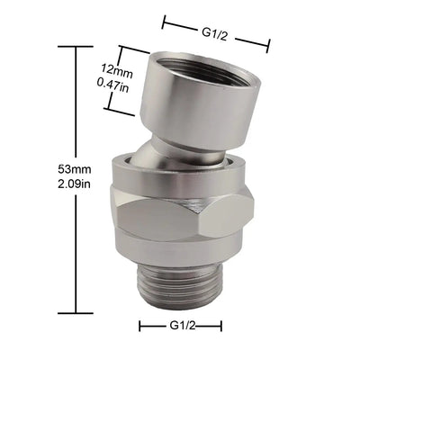 Leak-Proof 360 Degree Swivel Shower Head Adapter With Ball Joint, Universal Arm Connector For Adjustable Showers, No-Fuss Durable Brass And Chrome Build In Brushed Nickel Finish, G1/2 brass adapter, 53mm x 12mm