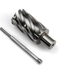 Oscarbide annular cutter with 3/4 in Weldon shank; 1-5/16 in cutting diameter, 2 in depth of cut, angled view