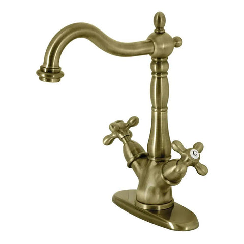 Antique Brass Vessel Sink Faucet With Deck Mount 1 Or 3 Hole Installation Deck Plate Drip Free Ceramic Disc Cartridge 1.2 GPM Flow Old