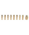 Get This Premium Brass Collet Set For Rotary Tools With Quick Change 4 3Mm Shank - 11 assorted brass collets showcased in a line.