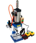Heavy Duty Pneumatic Punch Press Desktop Sheet Metal Hole Puncher With Adjustable Cylinder Stroke No Sweat Operation And Rock Solid Anti Rotation Guide Rails, showing pneumatic components and control buttons.