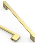 10 Pack 7.5 Inch Brushed Brass Cabinet Pulls for Kitchen Cabinets and Cupboards, brass finish, shown on a white background.