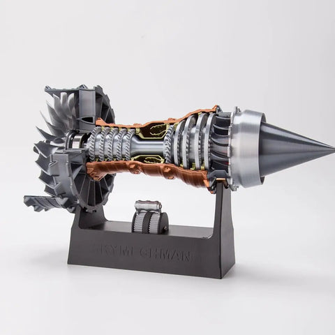 TR900 Aero Aircraft Engine Model Kit That Actually Runs, 50 Plus Pieces, Functional Jet Turbofan on display stand