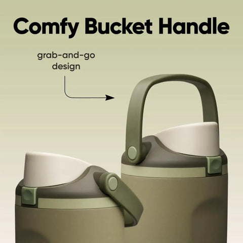 Forty Ounce Insulated Stainless Steel Water Bottle Leakproof Travel Flask with comfy bucket handle for easy hydration on the go.