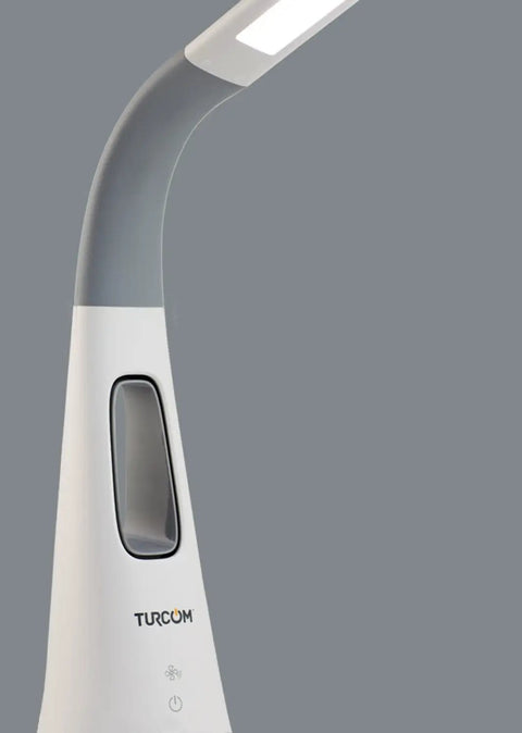 LED Desk Lamp With Ultra Quiet Bladeless Fan, Dimmable Gooseneck, Touch Control, 5500K Natural Daylight in white