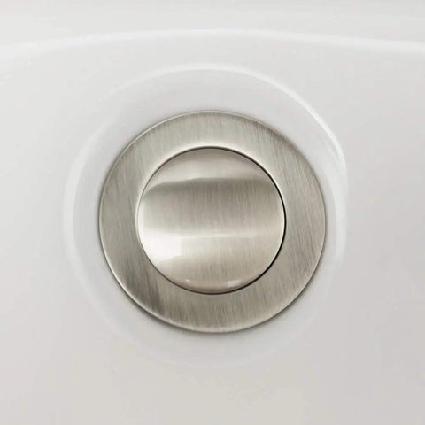 Bathroom Sink Drain Stopper Pop Up Assembly With Overflow Brushed Nickel Finish installed in sink