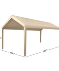 Beige Replacement Top Canopy For 10ft By 20ft Carport Frame With 180G Waterproof UV Protected Tarp And Ball Bungees Durable Outdoor Cover